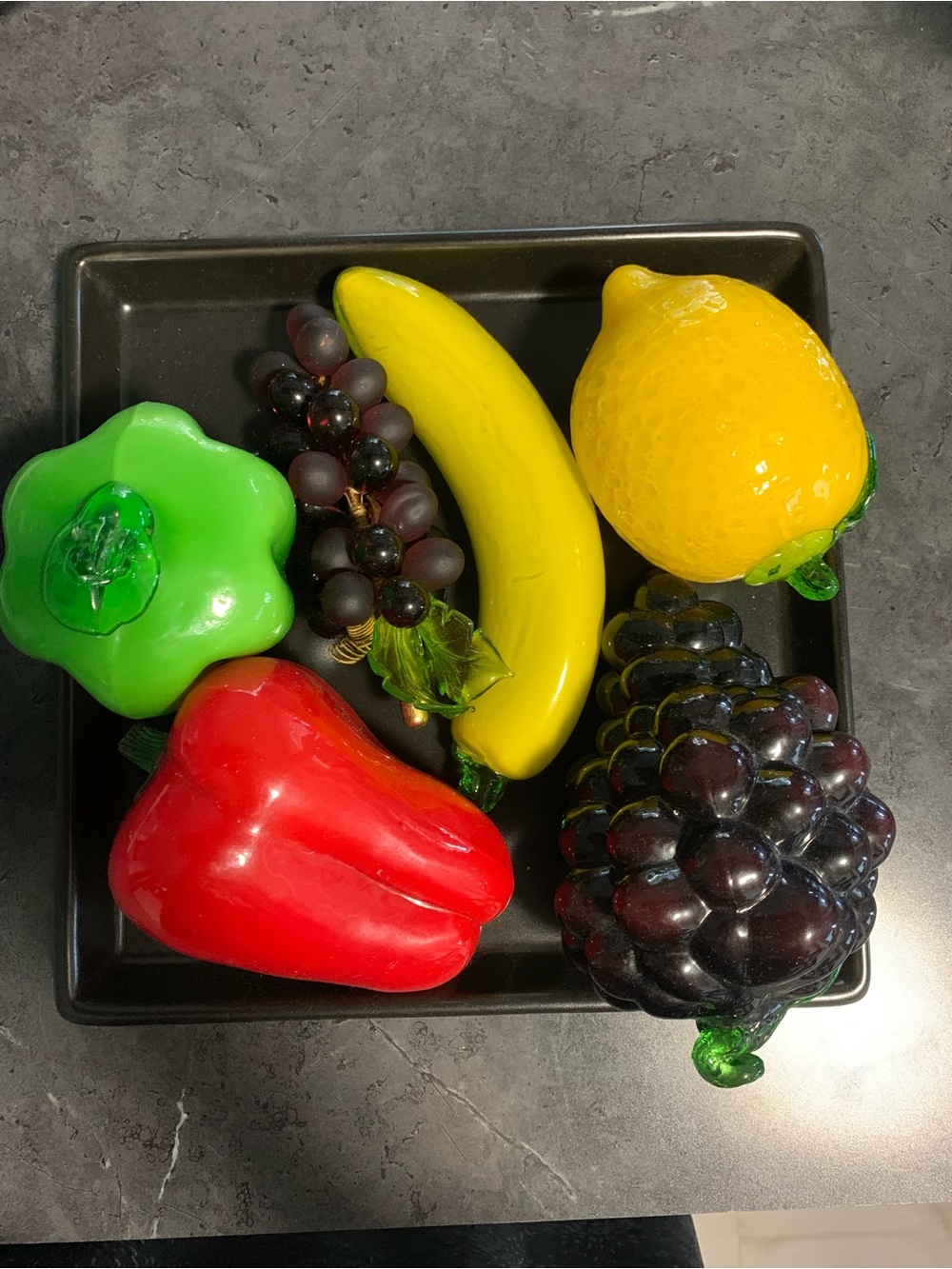 Vintage Blown Glass Fruit & Vegetable Centerpiece Set – 7 Pieces Tray